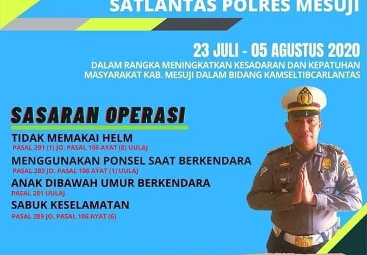 Jajaran Satlantas Polres Mesuji hari Kedua Adakan Operasi Patuh Krakatau 2020.