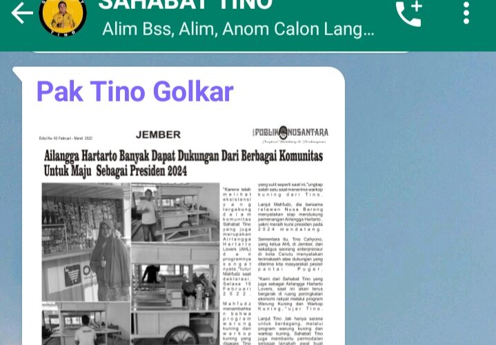 Masing-masing Penerima Manfaat Warkop Kuning , Sosialisasikan Airlangga Hartarto Maju Sebagai Presiden 2024.